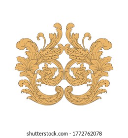 Vintage Ornament Element in baroque style with filigree and floral engrave the best situated for create frame, border, banner. It's hand drawn foliage swirl like victorian or damask design arabesque.