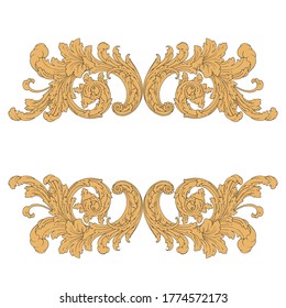 Vintage Ornament Element in baroque style with filigree and floral engrave the best situated for create frame, border, banner. It's hand drawn foliage swirl like victorian or damask design arabesque.