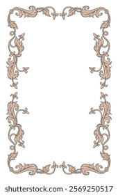 Vintage ornament frame in baroque victorian style with drawn fine lines detailed foliage and flowers.	