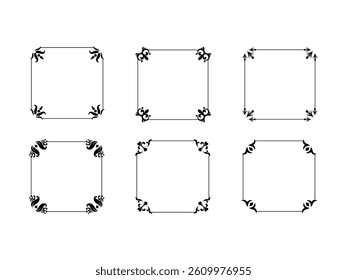 Vintage ornament frame. Decorative border frames, Elegant vintage frame and wedding ornaments Isolated icons set. Calligraphic filigree black ink borders collection