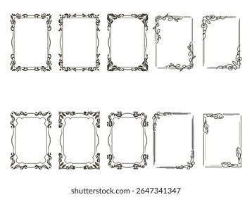 Vintage ornament frame. Decorative border frames, retro style divider. Elegant vintage frame and wedding ornaments Isolated icons vector set. Calligraphic filigree black ink borders collection