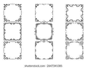Vintage ornament frame. Decorative border frames, retro style divider. Elegant vintage frame and wedding ornaments Isolated icons vector set. Calligraphic filigree black ink borders collection