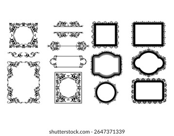 Vintage ornament frame. Decorative border frames, retro style divider. Elegant vintage frame and wedding ornaments Isolated icons vector set. Calligraphic filigree black ink borders collection