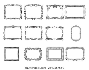Vintage ornament frame. Decorative border frames, retro style divider. Elegant vintage frame and wedding ornaments Isolated icons vector set. Calligraphic filigree black ink borders collection