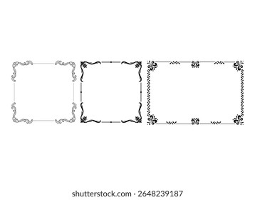 Vintage ornament frame. Decorative border frames, retro style divider. Elegant vintage frame and wedding ornaments Isolated icons vector set. Calligraphic filigree black ink borders collection