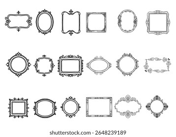 Vintage ornament frame. Decorative border frames, retro style divider. Elegant vintage frame and wedding ornaments Isolated icons vector set. Calligraphic filigree black ink borders collection