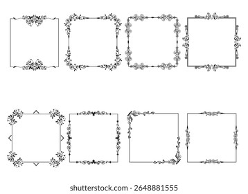 Cadre pour ornement Vintage. Cadres de bordure décoratifs, cloison de style rétro. Cadre vintage élégant et ornements de mariage Isolated icônes ensemble d'Images vectorielles. Collection de bordures d'encre noire en filigrane calligraphique