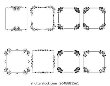Vintage ornament frame. Decorative border frames, retro style divider. Elegant vintage frame and wedding ornaments Isolated icons vector set. Calligraphic filigree black ink borders collection