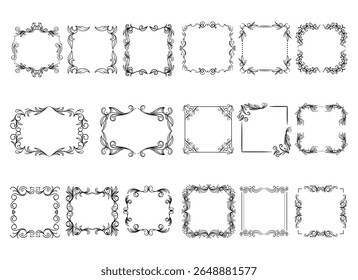 Cadre pour ornement Vintage. Cadres de bordure décoratifs, cloison de style rétro. Cadre vintage élégant et ornements de mariage Isolated icônes ensemble d'Images vectorielles. Collection de bordures d'encre noire en filigrane calligraphique