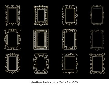 Cadre pour ornement Vintage. Cadres de bordure décoratifs, cloison de style rétro. Cadre vintage élégant et ornements de mariage Isolated icônes ensemble d'Images vectorielles. Collection de bordures d'encre noire en filigrane calligraphique