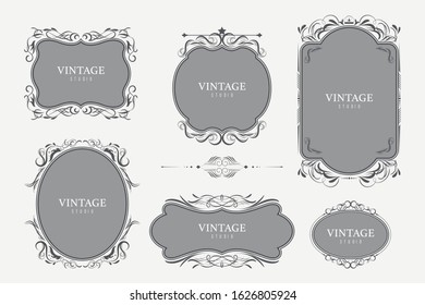 Vintage ornament frame design with calligraphy swirl in banner and label. illustration vector luxury style. Tag or Badges style roman.