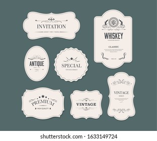 Vintage ornament frame design with calligraphy swirl in banner and label. illustration vector luxury style. Tag or Badges style roman.