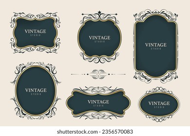 Vintage ornament frame design with calligraphy swirl in banner and label. illustration vector luxury style. Tag or Badges style roman.