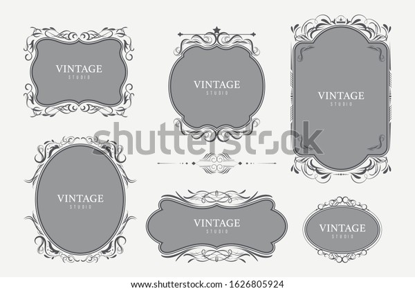 Vintage ornament frame design with calligraphy\
swirl in banner and label. illustration vector luxury style. Tag or\
Badges style roman.