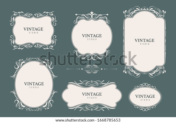 Vintage ornament frame design with calligraphy\
swirl in banner and label. illustration vector luxury style. Tag or\
Badges style roman.