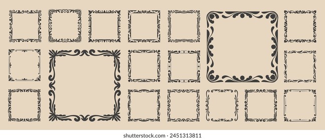 Vintage Ornament Frames collection. Elegant Decorative Square Border for Wedding Invitation and Scrapbooking design