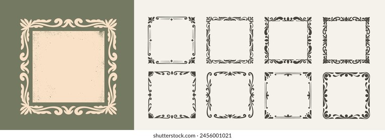 Vintage Ornament Frames collection. Elegant Decorative Square Border for Wedding Invitation and Scrapbooking design