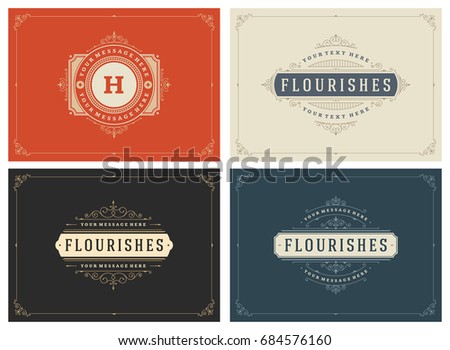 Vintage ornament frames greeting cards set vector templates. Retro luxury invitations.