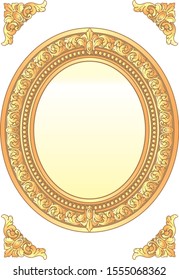 Vintage ornament. Gold color frame.