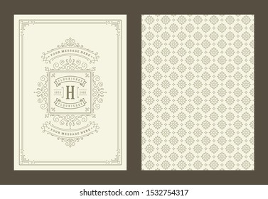 Vintage ornament greeting card calligraphic ornate swirls and vignettes frame design vector template. Good for wedding invitation or other design and place for text flourishes decorative lines.