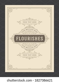 Vintage ornament greeting card calligraphic ornate swirls and vignettes frame design vector template. Good for wedding invitation or other design and place for text flourishes decorative lines.