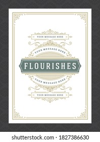 Vintage ornament greeting card calligraphic ornate swirls and vignettes frame design vector template. Good for wedding invitation or other design and place for text flourishes decorative lines.