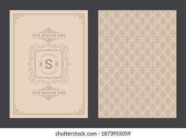 Vintage ornament greeting card calligraphic ornate swirls and vignettes frame design vector template. Good for wedding invitation or other design and place for text flourishes decorative lines.