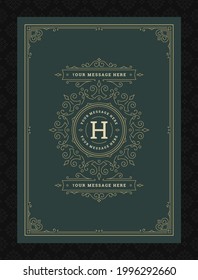 Vintage ornament greeting card calligraphic ornate swirls and vignettes frame design vector template. Good for wedding invitation or other design and place for text flourishes decorative lines.