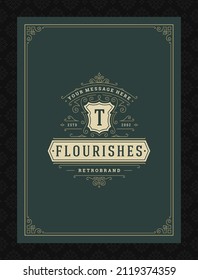 Vintage ornament greeting card calligraphic ornate swirls and vignettes frame design vector template. Good for wedding invitation or other design and place for text flourishes decorative lines.