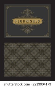 Vintage ornament greeting card calligraphic ornate swirls and vignettes frame design vector template. Good for wedding invitation or other design and place for text flourishes decorative lines.