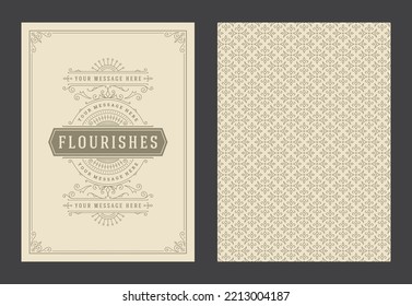 Vintage ornament greeting card calligraphic ornate swirls and vignettes frame design vector template. Good for wedding invitation or other design and place for text flourishes decorative lines.