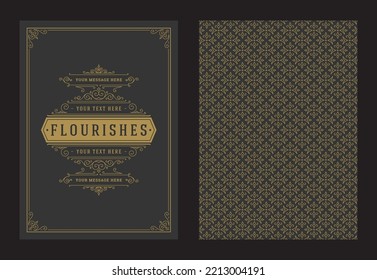 Vintage ornament greeting card calligraphic ornate swirls and vignettes frame design vector template. Good for wedding invitation or other design and place for text flourishes decorative lines.
