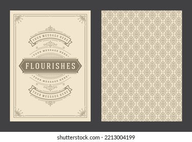 Vintage ornament greeting card calligraphic ornate swirls and vignettes frame design vector template. Good for wedding invitation or other design and place for text flourishes decorative lines.