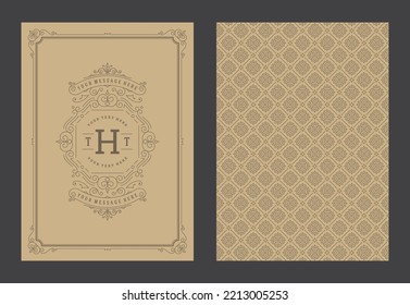 Vintage ornament greeting card calligraphic ornate swirls and vignettes frame design vector template. Good for wedding invitation or other design and place for text flourishes decorative lines.