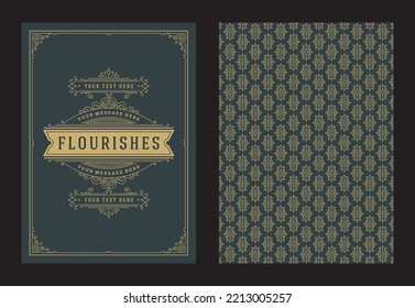 Vintage ornament greeting card calligraphic ornate swirls and vignettes frame design vector template. Good for wedding invitation or other design and place for text flourishes decorative lines.