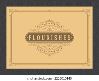 Vintage ornament greeting card calligraphic ornate swirls and vignettes frame design vector template. Good for wedding invitation or other design and place for text flourishes decorative lines.