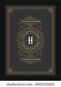 Vintage ornament greeting card calligraphic ornate swirls and vignettes frame design vector template