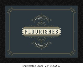 Vintage ornament greeting card calligraphic ornate swirls and vignettes frame design vector template. Good for wedding invitation or other design and place for text flourishes decorative lines.
