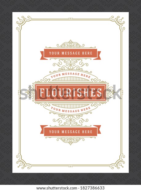 Vintage ornament greeting card calligraphic ornate
swirls and vignettes frame design vector template. Good for wedding
invitation or other design and place for text flourishes decorative
lines.