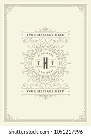 Vintage ornament greeting card vector template. Retro wedding invitation, advertising or other design and place for text. Flourishes ornamental frame.