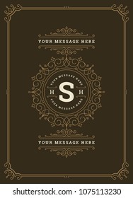 Vintage ornament greeting card vector template. Retro wedding invitation, advertising or other design and place for text. Flourishes ornamental frame.