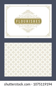 Vintage ornament greeting card vector template. Retro wedding invitation, advertising or other design and place for text. Flourishes ornamental frame and pattern background.