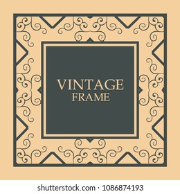 Vintage ornament greeting card vector template. Retro wedding invitations, advertising or other design and place for text. Flourishes frame.