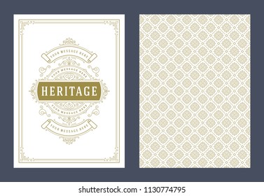 Vintage ornament greeting card vector template. Good for retro invitation, advertising or other design and place for text. Flourishes ornamental frame and pattern background.