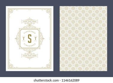 Vintage ornament greeting card vector template. Good for retro invitation, advertising or other design and place for text. Flourishes ornamental frame and pattern background.