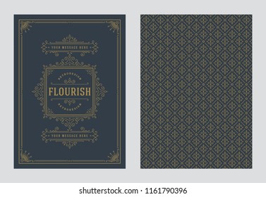 Vintage ornament greeting card vector template. Good for retro invitation, advertising or other design and place for text. Flourishes ornamental frame and pattern background.