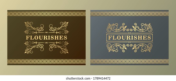 Vintage ornament greeting card vector template. Retro wedding invitation, advertising or other design and place for text. Flourishes ornamental frame and pattern background.