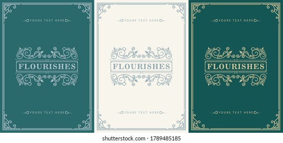 Vintage ornament greeting card vector template. Retro wedding invitation, advertising or other design and place for text. Flourishes ornamental frame and pattern background.