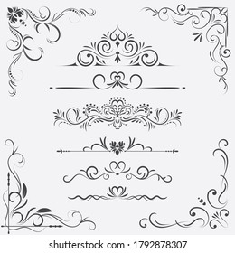 Vintage ornament greeting card vector template. Retro wedding invitations, advertising or other design and place for text. Flourishes frame.