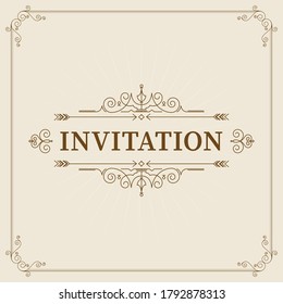 Vintage ornament greeting card vector template. Retro wedding invitations, advertising or other design and place for text. Flourishes frame.
